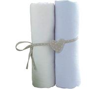 BabyCalin Set of 2 Fitted Sheets White/Sky Blue 60 x 120 cm