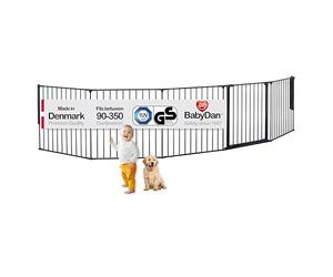 BabyDan Flex XXL, 90-350 cm, Hearth Gate/Stair Gate/Room Divider/Fire Surround, Black, Made in Denmark - Baby Gate/Safety Gate (Pet Gate/Dog gate/Dog playpen)