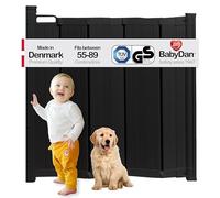 BabyDan Guard Me Retractable Stair Gate, 55-89 cm, Black | Inside frame 64.5-89 cm; outside frame 55-79.5 cm; screw-mounted; auto-folding, no bottom bar; Made in Denmark