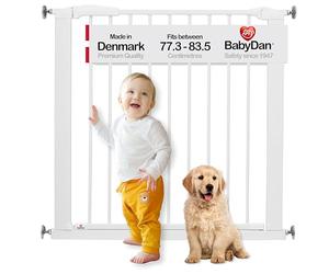 BabyDan Perfect Close, Pressure Fit Stair Gate, 77.3-83.5 cm, Baby Gate/Safety Gate, White, Made in Denmark - (Pet Gate/Dog gate)