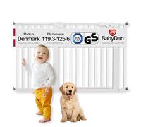 BabyDan Premier, Extra Wide Pressure Fit Stair Gate, Covers openings between 119.3-125.6 cm/47-49.4 inches, Baby Gate/Safety Gate, Metal, White, Made in Denmark - (Pet Gate/Dog gate)