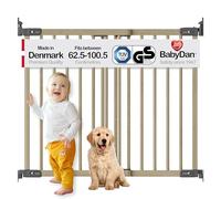 BabyDan Silkeborg Deluxe Baby Gate - Adjustable Wood Safety Stair Gate with One-Hand Operation, 62.5-100.5cm - Wall-Mounted Child Security Gate with Quick-Release & Reversible Opening