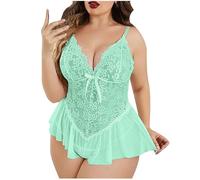 Babydoll Lingerie for Women One Piece Naughty Nighties Plus Size Ladies Erotic Lingerie Skirted Ruffled Hemline Lace Strappy Romper Sexy Bodysuits Underwear Intimates UK Army Green