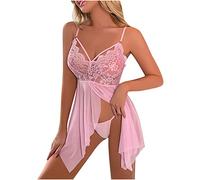 Babydoll Lingerie for Women UK Sale Clearance Women's Baby Dolls, Chemises & Negligees Sheer Lace Nightdress Spaghetti Strap Chemises Thong Sleepwear Ladies Nightgowns Pink