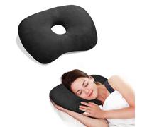 Babyezz Ear Piercing Hole Pillows Side Sleeper Pillow with an Ear Hole for CNH Side Sleepers and Ear Inflammation Pressure Sores, Adjustable Cotton and Polyester Curved Side Pillow, Black Velvet
