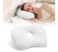 Babyezz Ear Piercing Pillow with an Ear Hole for CNH and Ear Pain Ear Inflammation Pressure Sores for Side Sleepers, Washable and Adjustable Polyester and Cotton Side Sleeping Ear Pillow (White)