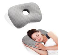 Babyezz Ear Piercing Pillow with an Ear Hole for CNH and Ear Pain Ear Inflammation Pressure Sores for Side Sleepers, Polyester and Cotton Side Sleeping Pillow, Washable and Adjustable Ear Pillow, Gray