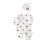 Babyfond 1 Pack Newborn Baby Short Sleeve Bodysuit Grow Bodysuit with Hat,100% Cotton Toddler Bodysuits One-Piece for Baby Boys and Girls (White, 0-1 Months)