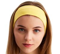 BABYGIZ Headbands for Women Solid Color Non-Slip for Yoga, Fashion Sports Hair Bands for Women's Hair, Soft Cotton Fabric Stretchy Headbands for Women for Workout Fitness Running (YELLOW, 1 Size)