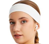 BABYGIZ Headbands for Women Solid Color Non-Slip for Yoga, Fashion Sports Hair Bands for Women's Hair, Soft Cotton Fabric Stretchy Headbands for Women for Workout Fitness Running (WHITE, 1 Size)