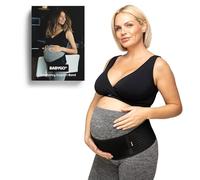 BABYGO® 2 in 1 Pregnancy Belly Band Support for Bump | Pelvic Maternity Belt for Pregnant Women | Helps with Back, Hip Pain | 50 Page Book with Exercises Included | Black One Size
