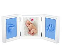 BabyIn Casting Keepsake Kit,Handprint Footprint Picture Frame Preserves Priceless Memories for Children Mom Baby,Registry Gifts Box for Boys and Girls(Off White, Blue)