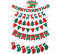 Babyin Merry Christmas Bunting Banners Letters Garland, Red Green Santa Claus Socks Christmas Tree Decoration for Xmas Party Home Hanging Indoor Outdoor Decorations 6 pack