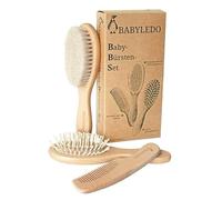 BABYLEDO Baby Brushes Set of 3 for Newborns and Toddlers, Hair Brush with Real Goat Hair, Massage Brush and Comb Made of Beech Wood, Ideal as a Gift, Includes Box