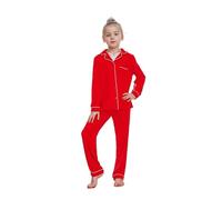 Babylike 2-4 Pcs Girls Pajama Sets, Button Front Top & Pants Set, Comfy Cotton, Casual PJ Set, Girl's Loungewear(Red,11 years)
