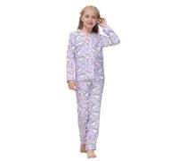 Babylike 2-4 Pcs Girls Pajama Sets, Button Front Top & Pants Set, Comfy Cotton, Casual PJ Set, Girl's Loungewear(Purple Unicorn,6 years)