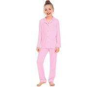 Babylike 2-4 Pcs Girls Pajama Sets, Button Front Top & Pants Set, Comfy Cotton, Casual PJ Set, Girl's Loungewear(Light Pink,9 years)