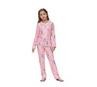 Babylike 2-4 Pcs Girls Pajama Sets, Button Front Top & Pants Set, Comfy Cotton, Casual PJ Set, Girl's Loungewear(Pink Cat,9 years)
