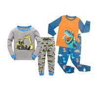 Babylike 4 Pieces Pajamas Sets Little Boys Sleepwears 100% Cotton Clothes Toddler Kid PJs(Gray Folklift/Orange Dinosaur,2 Years)