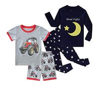 Babylike 4 Pieces Pajamas Sets Little Boys Sleepwears 100% Cotton Clothes Toddler Kid PJs(Red Tractor S/Moon,2 Years)