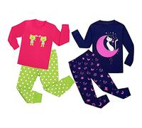 Babylike 4 Pieces Pajamas Sets Little Girls Sleepwears 100% Cotton Clothes Toddler Kid PJs(Frog/Moon cat,3 Years)