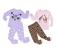 Babylike 4 Pieces Pajamas Sets Little Girls Sleepwears 100% Cotton Clothes Toddler Kid PJs(Purple Cat-giraffe,7 Years)