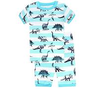 Babylike Dinosaur Boys Shorts 2 Piece Pajama 100% Cotton Nightwear Toddler Clothes Kids Sleepwear Short Sleeve Pjs Sets (Size:2-11 Years)(Blue Dinosuar/Short,10 Years)