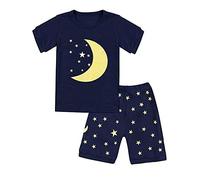 Babylike Dinosaur Boys Shorts 2 Piece Pajama 100% Cotton Nightwear Toddler Clothes Kids Sleepwear Short Sleeve Pjs Sets (Size:2-11 Years)(Moon/Short,6 Years)