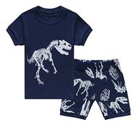 Babylike Dinosaur Boys Shorts 2 Piece Pajama 100% Cotton Nightwear Toddler Clothes Kids Sleepwear Short Sleeve Pjs Sets (Size:2-11 Years)(Dark Blue Dinosuar/Short,9 Years)