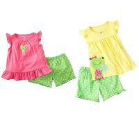 Babylike Girls Pajamas Set Animal Printed Short 100% Cotton Toddler Kid Summer Sleepwear Clothes(Frog 4 Pieces-9 Years)
