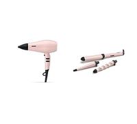 BaByliss Rose Blush 2200W Hair Dryer, Powerful Drying, Ionic, Lightweight Hair Dryer, Pink & Curl & Wave Trio Styler, Multi-Styler, Hair Waver, Beachy Waves, Loose Waves