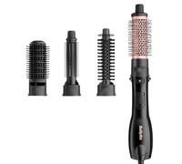 BaByliss Smooth Finish 1200, 4-in-1 Hot Air Brush, Black/Pink, UK Plug | Hot Air Styler for Drying, Straightening & Volume, Ionic Anti-Frizz Hair Drying Brush, 4 Attachments, All Hair Types, AS122U