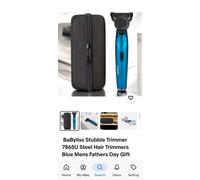 BaByliss Stubble Trimmer 7865U Steel Hair Trimmers Blue Mens Fathers Day Gift