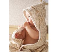 BABYLON hooded towel with cotton gauze + mitt printed beige