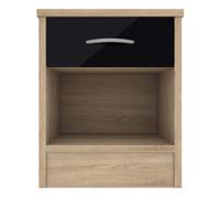 babylon wooden bedside cabinet with 1 black gloss drawer in oak