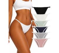 Babylunia 6 Pack Women Cotton Underwear Set Lace Trim Brazilian Knickers Low Rise Hipster Ladies Underpants Comfy Sexy String Bikini Panties Multipack (UK, Alpha, S, Regular, Regular, 6 Colors)