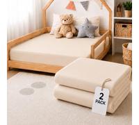 BABYMAM 2 Pack Jersey Fitted Sheet 160 x 80 cm, Breathable, 100% Cotton Soft Stretch Fitted Bed Sheet, Elasticated All Around for Toddler & Junior Bed (Beige)