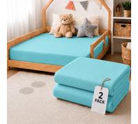 BABYMAM 2 Pack Jersey Fitted Sheet 160 x 80 cm, Breathable, 100% Cotton Soft Stretch Fitted Bed Sheet, Elasticated All Around for Toddler & Junior Bed (Blue)