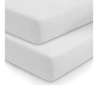 BABYMAM 2 x Cot Sheets 100% Jersey Organic Cotton 120x60cm Fitted Sheet Bedding Baby Bed Soft Breathable (White)
