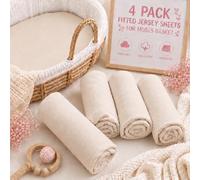 BABYMAM 4 Pack Jersey Fitted Sheets 75 x 30 cm for Moses Basket, Pram Carrycot & Bassinet, 100% Cotton Jersey, Soft Breathable Stretch Fitted Baby Mattress Sheets, Elasticated All Around (Beige)