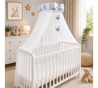 BABYMAM Baby Cot Canopy with Holder Chiffon Drape Mosquito Net with Decorative Bow and Hearts Universal Clamp Stand for Cot & Cot Bed (Walk in the Clouds)