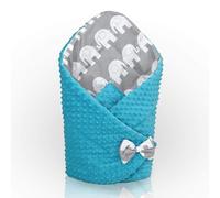 BABYMAM Baby Swaddle Wrap for Newborns Dimple Blanket Cotton Turquoise/Elephants on Grey