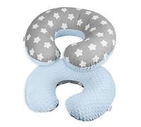 Babymam Nursing Pillow Dimple Breast and Bottle Feeding Cushion Baby/Newborn Washable Removable Cotton Cover Maternity Pregnancy Gifts (Blue/Big White Stars on Grey)