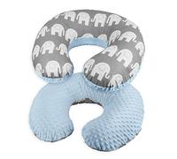 Babymam Nursing Pillow Dimple Breast and Bottle Feeding Cushion Baby/Newborn Washable Removable Cotton Cover Maternity Pregnancy Gifts (Blue/Grey Elephants)