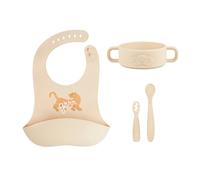 Babymoov Baby Weaning Set Mini Roar - 4 Pcs Silicone Feeding Set, Baby Bowl, 2X Baby Spoons, Weaning Bib, from 4 Months - Ideal Gift Set