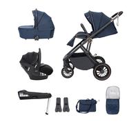 Babymore Chia Travel System with Pecan i-Size Infant Car Seat - Safety Tested 3 in 1 Pram Travel System with Isofix Base & All Accessories, Flip and Fold System, 0-4 Years | Upto 22 Kg -Midnight Blue