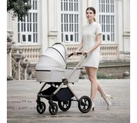 Babymore Kai Pushchair - Safety Tested Travel System Pram with All Accessories, Flip and Fold System in Sandstone, Both Forward and Rearward-Facing, 0-4 Years | Up to 22 Kg