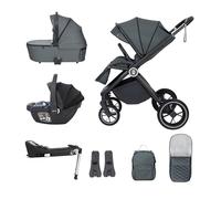 Babymore Kai Travel System with Coco i-Size Infant Car Seat - Safety Tested 3 in 1 Pram Travel System with Isofix Base & All Accessories, Flip and Fold System, 0-4 Years | Upto 22 Kg - Forest Grey