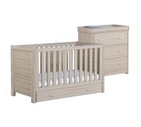 Babymore Luno Oak Room Set 2 Pieces With Drawer- Cot Bed Chest, Brown