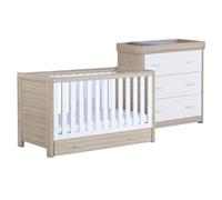 Babymore Luno White Oak Room Set 2 Pieces With Drawer - Cot Bed Chest, White